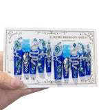 Blue Pearl Crystal Extra Long Press On Nails