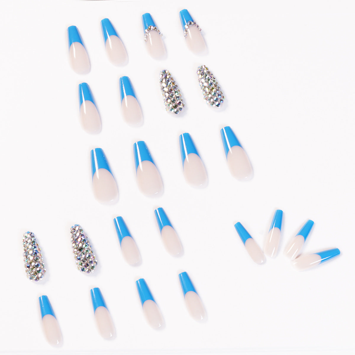 Blue French full diamond presson nail wearing finished nail art fake nail removable nail patch  special supply｜365nails