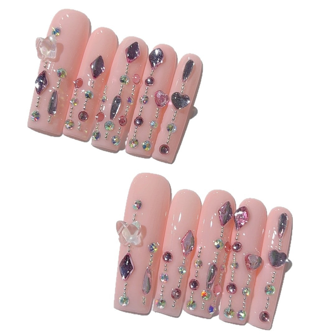 Blush Crystal Drop Glam Press On Nail Set