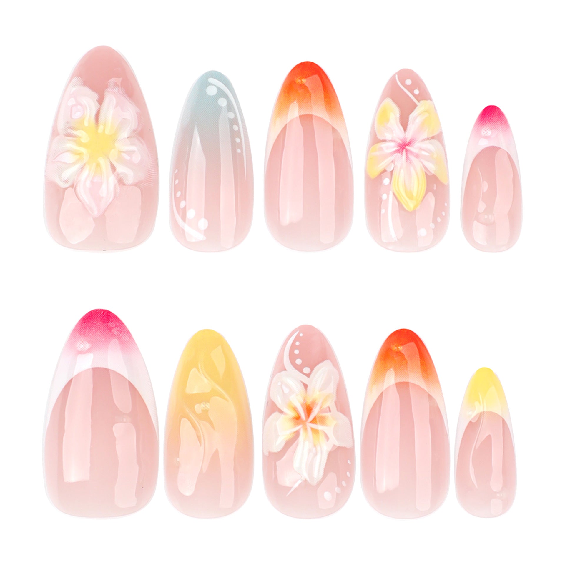 fashion color 3D flower manicure French fresh  short  press on nails｜365nails