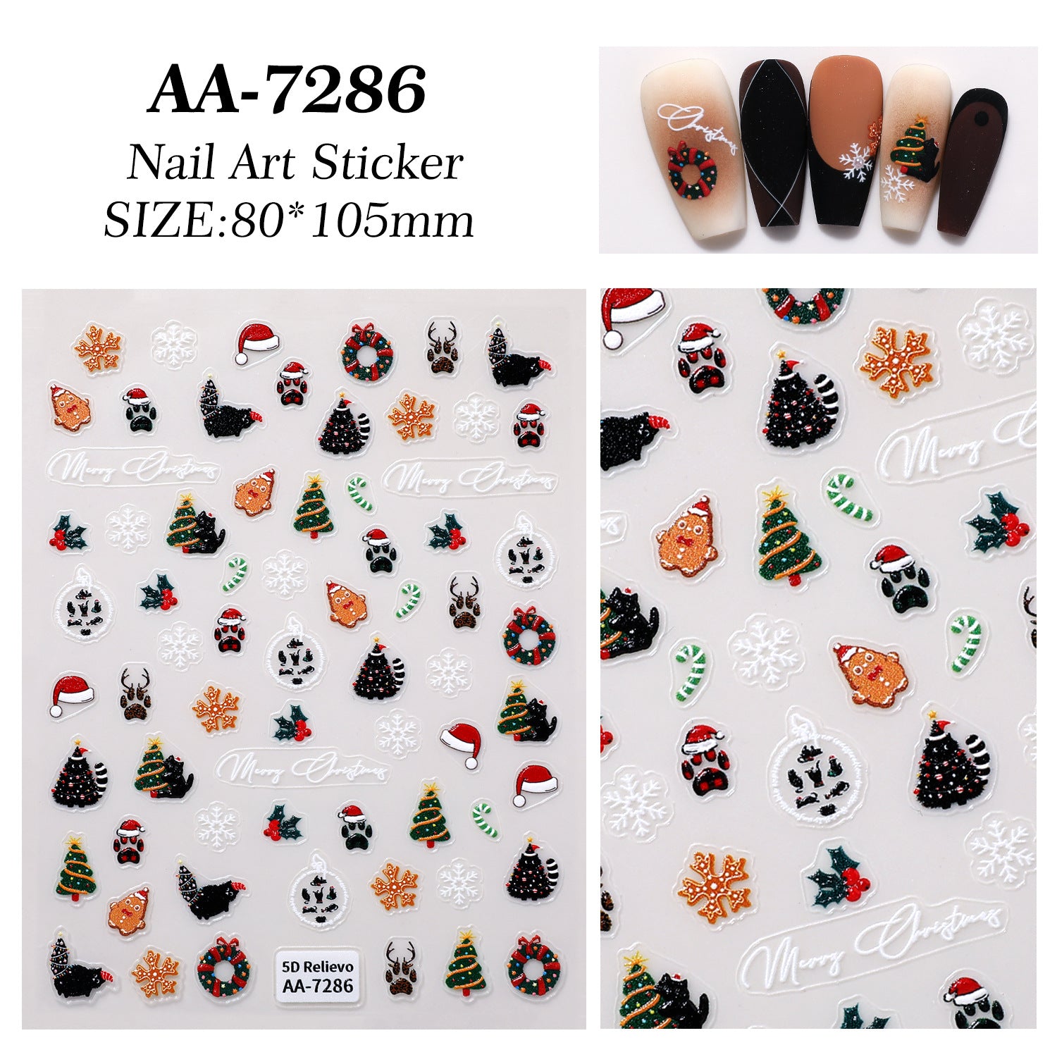 Original Christmas element nail art sticker 5D relief three-dimensional happy Christmas DIY nail sticker jewelry AA
