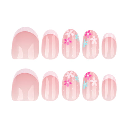 Simple French Rose Pink press on nails Color Flower Fresh Wearing False Nail Short Round Nail Art Nail Film｜365nails