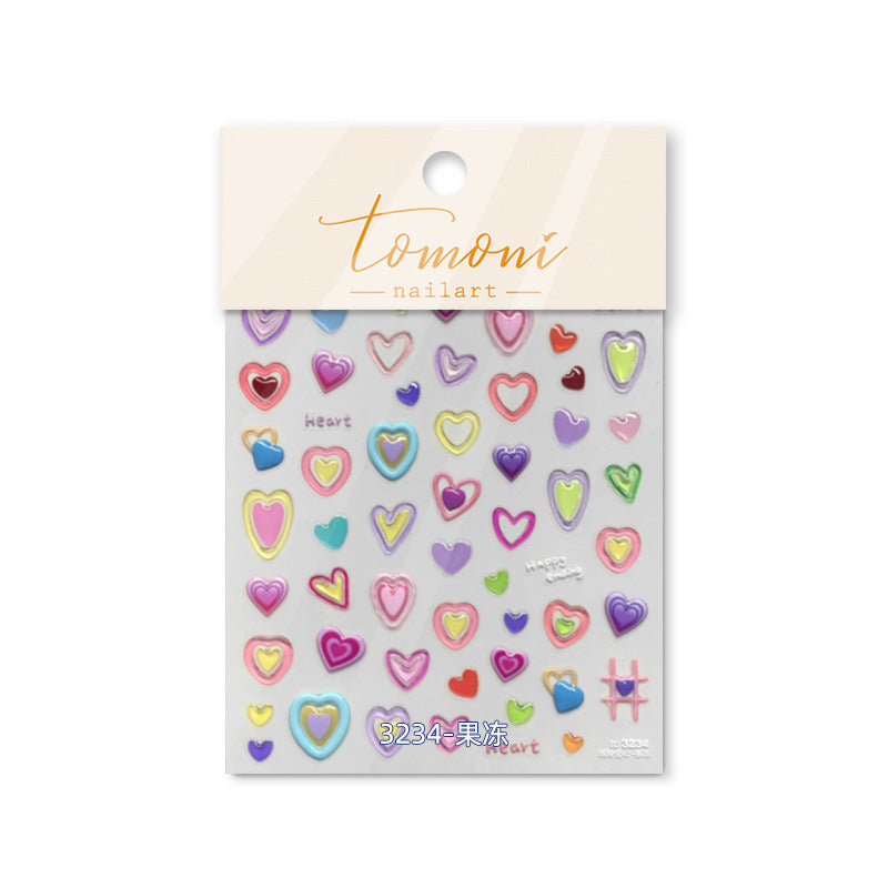3D Jelly Heart Collection: "Colorful Sweetheart" – 3D Embossed Nail Sticker