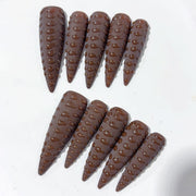 365nails-巧克力淋漿：「可可紋理」– 尖形 手工製 3D 雕刻 穿戴甲
