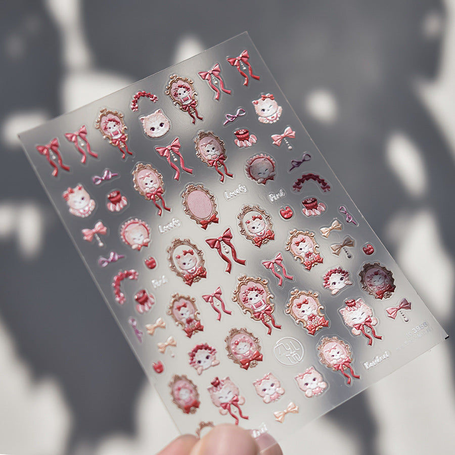 Lolita Doll & Antique Frame: "Pink Lolita Doll Portrait" – 5D Embossed Nail Sticker