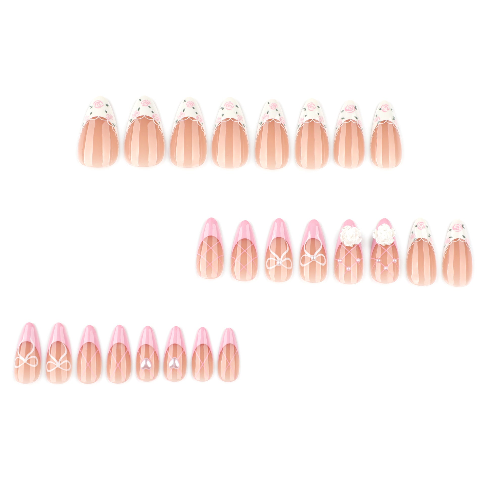 Uñas postizas de camelia tridimensionales con diseño de viento y armadura para manicura francesa, venta al por mayor | 365nails