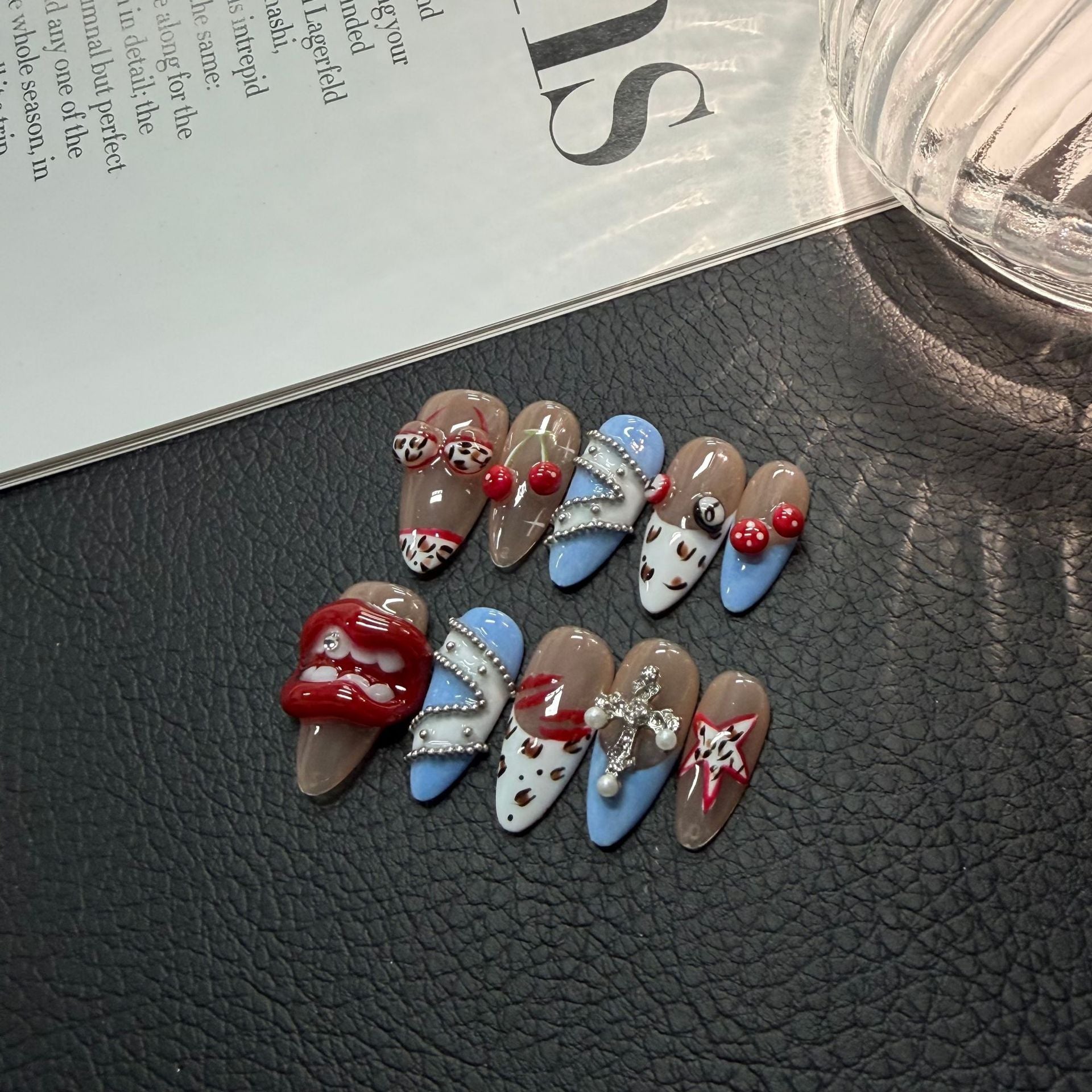 365nails: "Cherry Pop" – 3D Lip & Heart Handmade Medium Almond Nails