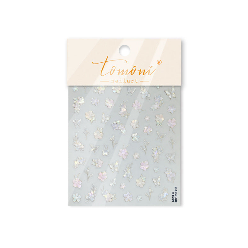 Iridescent Cherry Blossom & Butterfly Collection: "Ethereal Petal" – 3D Holographic Nail Sticker