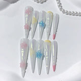 Iridescent 3D Floral Extra Long Press On Nails