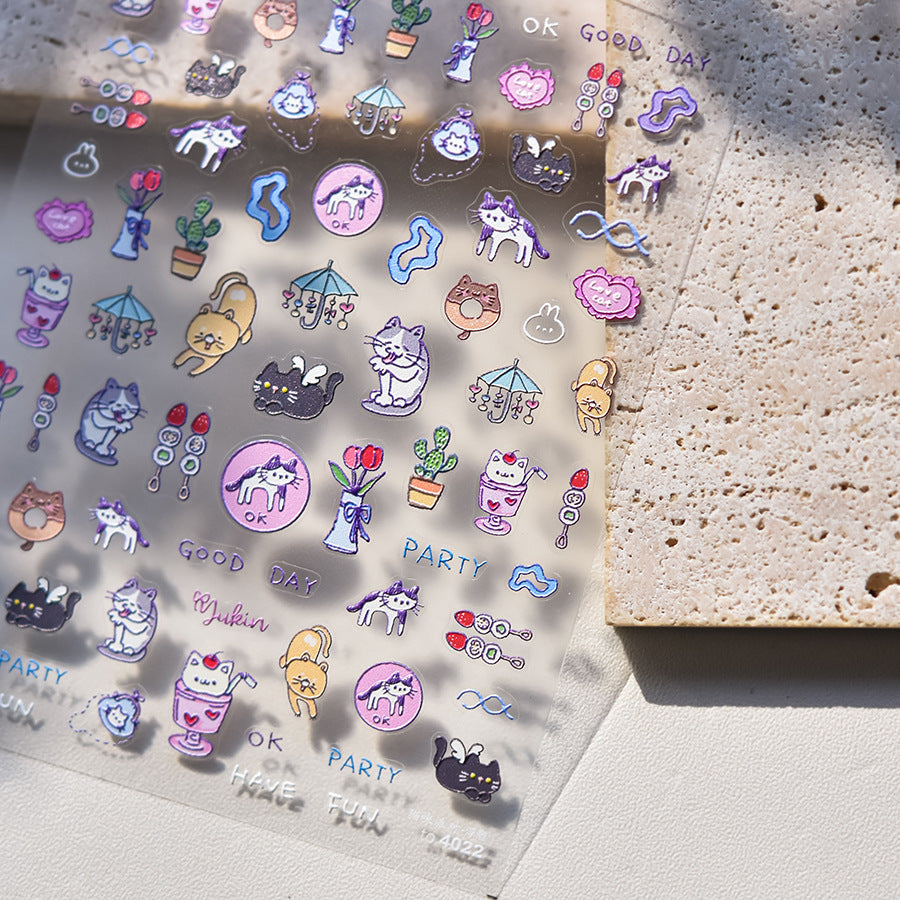 Cute Panda & Floral Nail Stickers – 5D Embossed Kawaii Panda Set