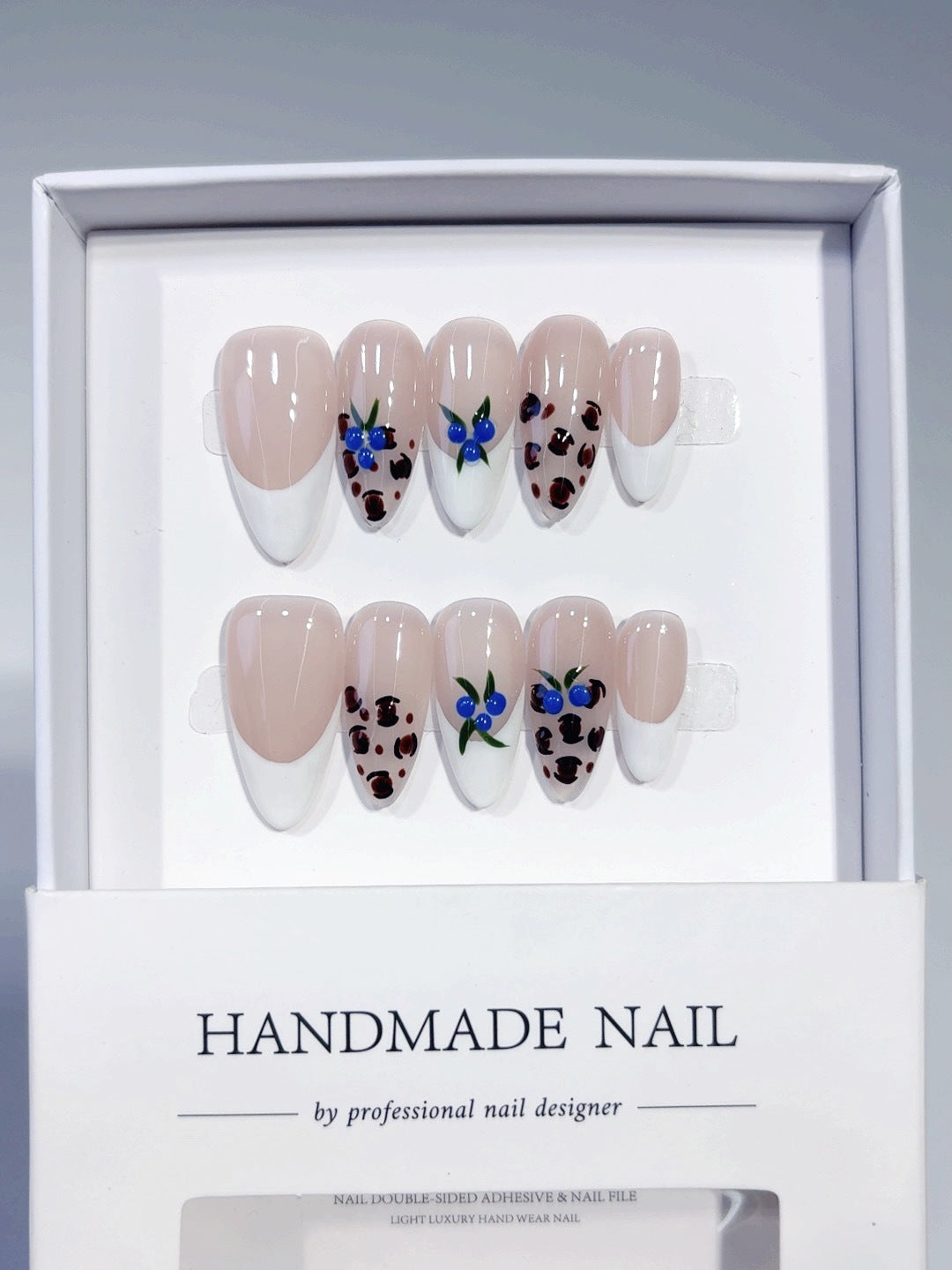 Woodland Berry: "Blueberry French" – Almond Shape Handmade Press-On Nails