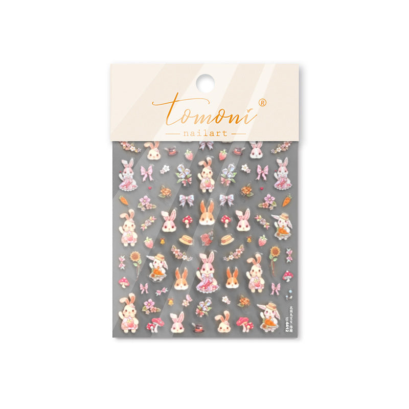 Floral Bunny Garden: "Spring Bunny Picnic" – 5D Embossed Nail Sticker