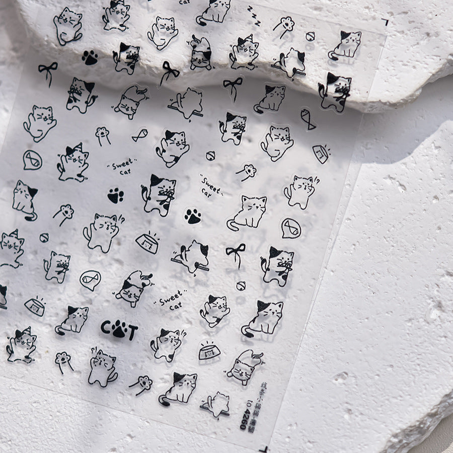 365nails: "kawaii line art cat doodle" – Nail Art Stickers