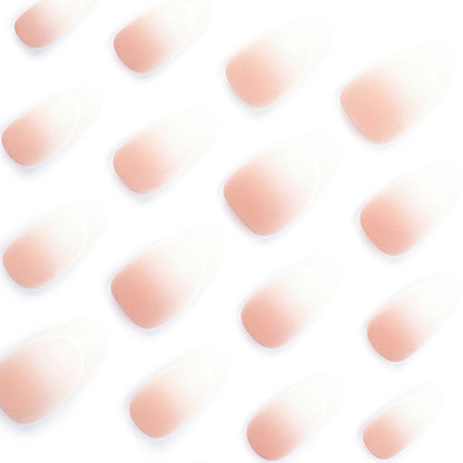 Simple pink white gradual change manicure fake nail white curve press on nails short almond nail patch removable nail piece｜365nails