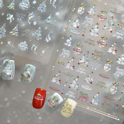 Holographic Christmas Tree & Festive Greeting Nail Sticker Set – "Shimmering Christmas Wishes"