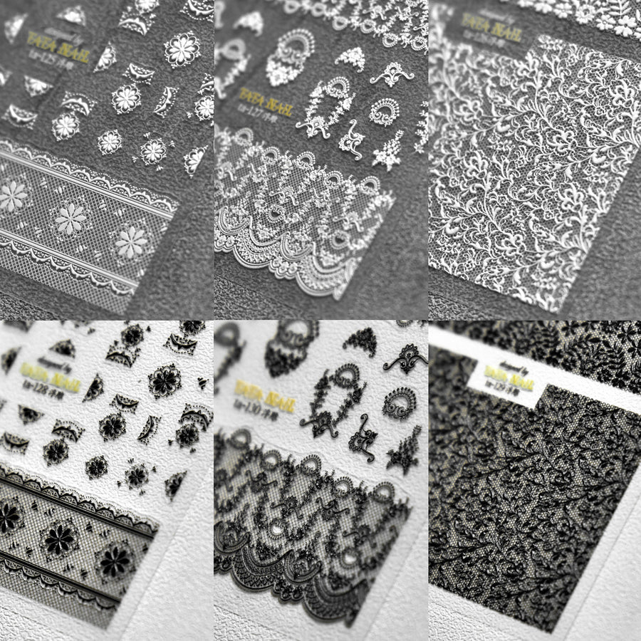 Vintage Lace Embroidery Collection: "Elegant Filigree" – 3D Embossed Nail Sticker