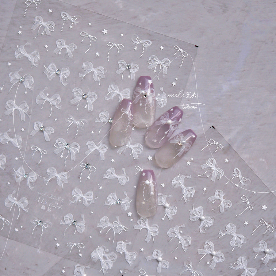 365nails：白色蕾絲與水晶花瓣 美甲貼紙