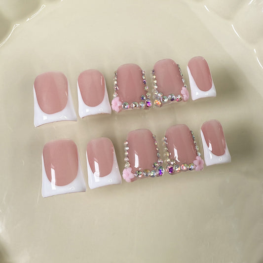 Pó para unhas boca de pato, unhas postiças francesas doces, feitas à mão, atacado｜365nails