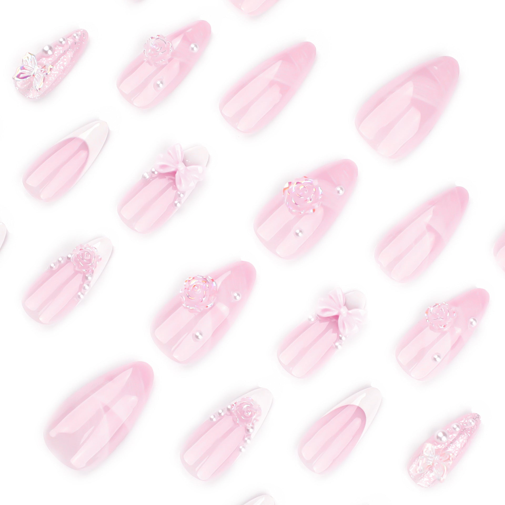 "Pink Ribbon & Rose French" - Precision Crafted Press-On Nails