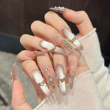 Icy Pearl Cross Crystal Glam Nails