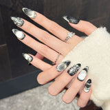 Silver Midnight Floral Press On Nails