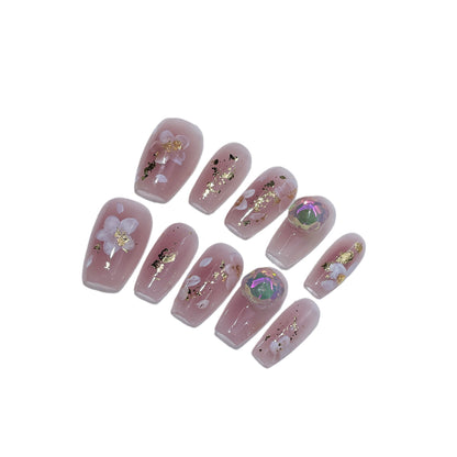 Sweet hand-painted small flower pure handmade press-on nails gentle blush short nail art small fresh wearable nail sticker｜365nails