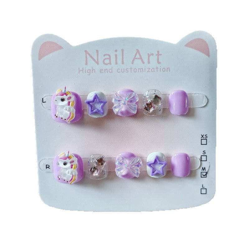365nails: "unicórnio de luz estelar sonhador" – unhas postiças redondas curtas artesanais para crianças