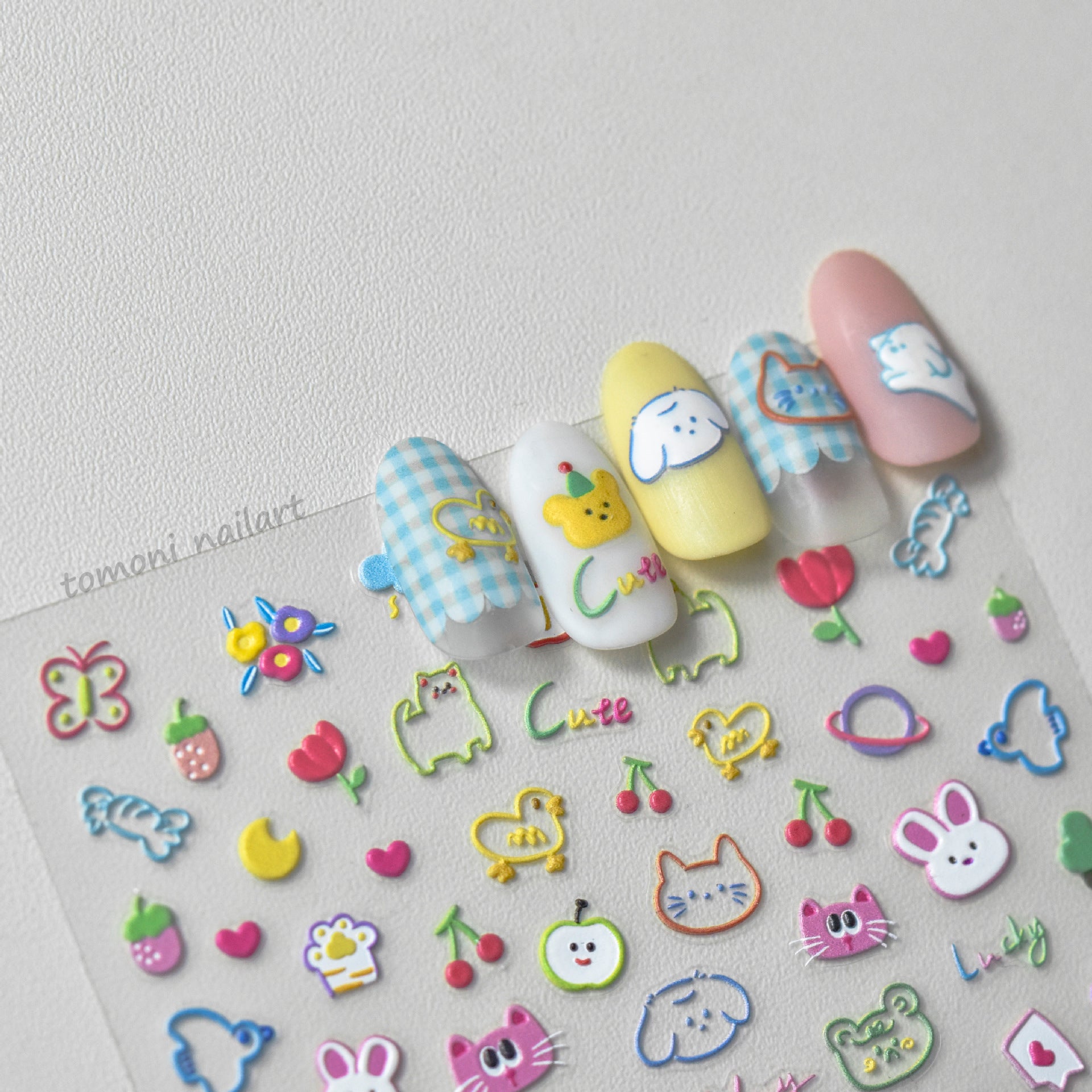 365nails: "Retro Smile Face Rainbow Heart" –Nail Art Stickers