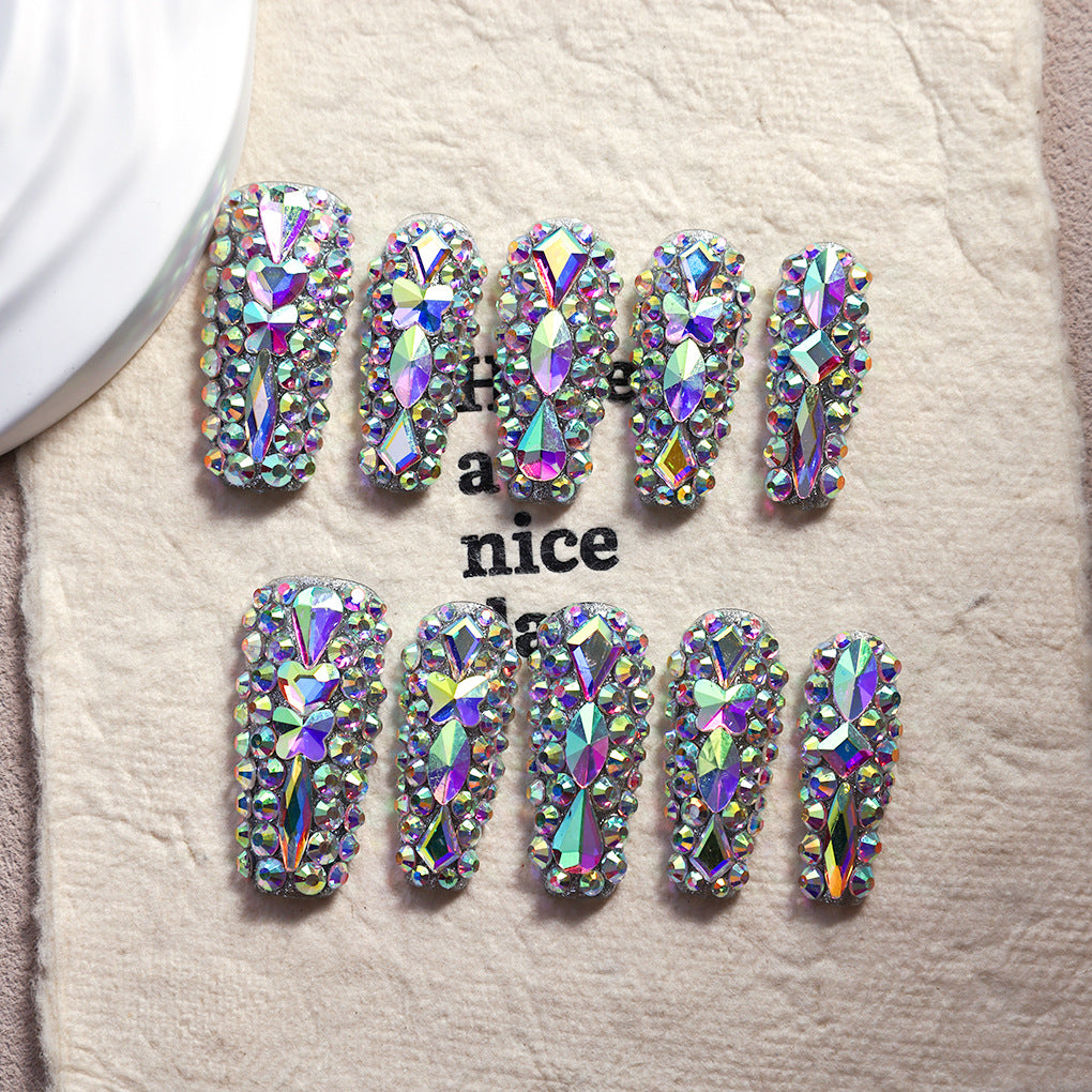AB Crystal Full Rhinestone Glamorous Press On Nails