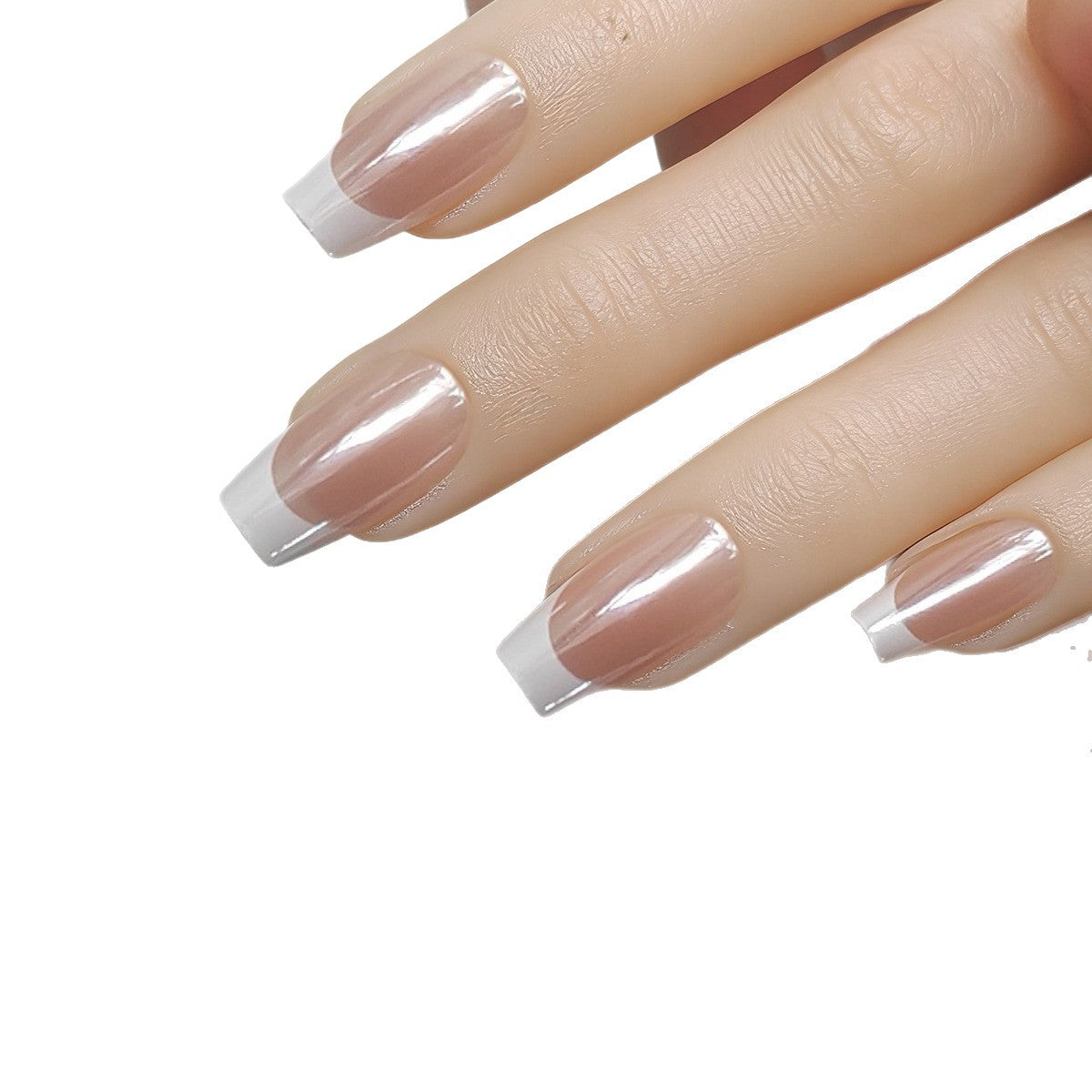 Coleção Aurora Francesa: "Francesinha Holográfica" – Unhas Postiças Curtas no Formato Caixão