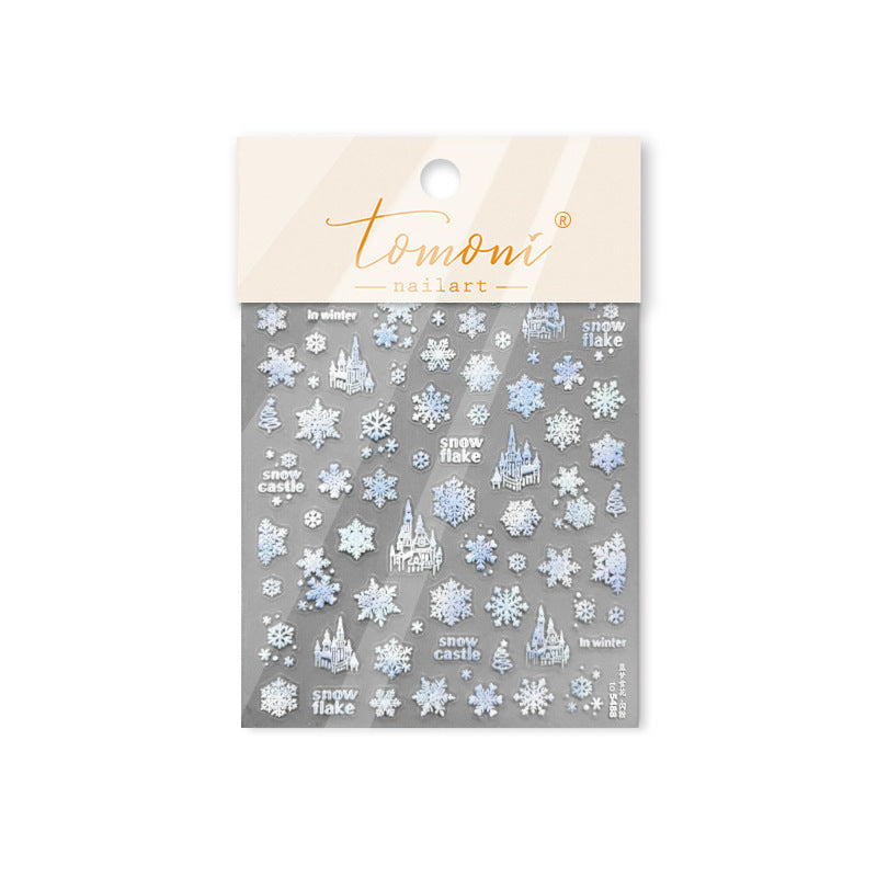 Winter Castle Collection: "Snowflake & Ice Castle" – 3D Embossed Nail Sticker