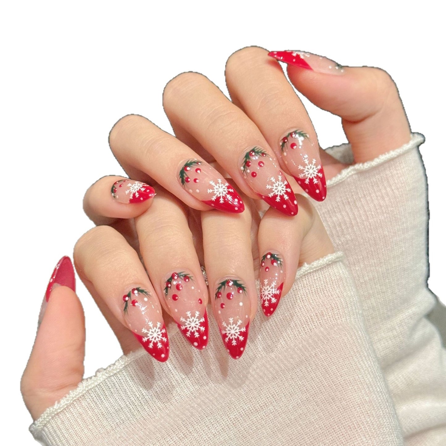 Red Snowflake Christmas French Gradient Press On Nails