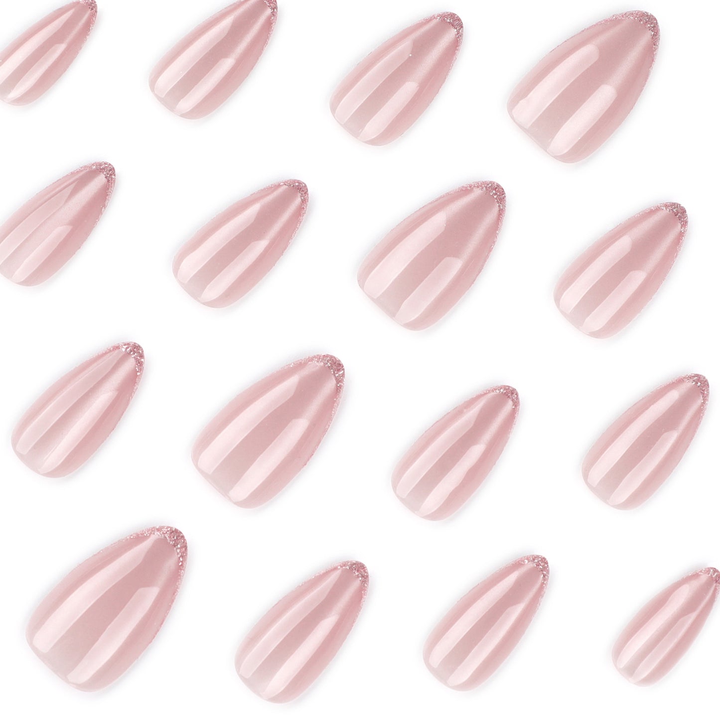 French glitter press-on nails almond shape nude cat eye glitter nail art