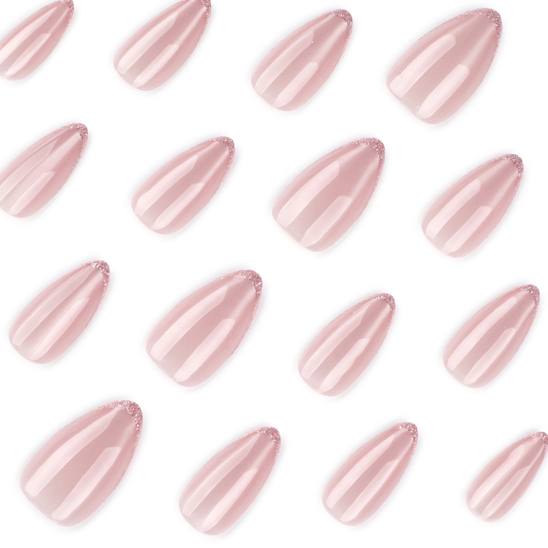 French glitter press-on nails almond shape nude cat eye glitter nail art