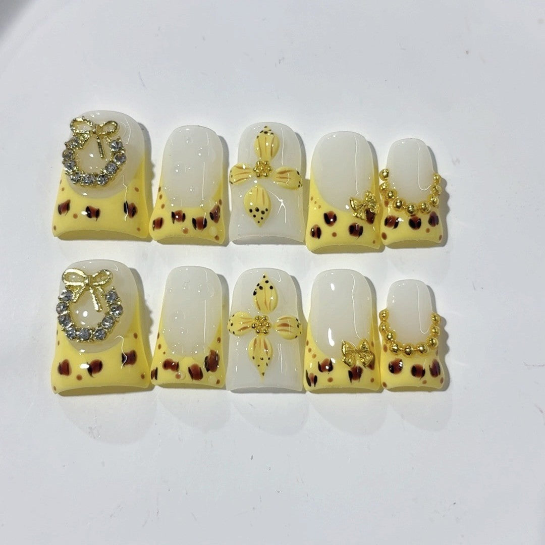 365nails 金色豹紋系列「魅力豹紋」—方形手工製3D裝飾穿戴甲