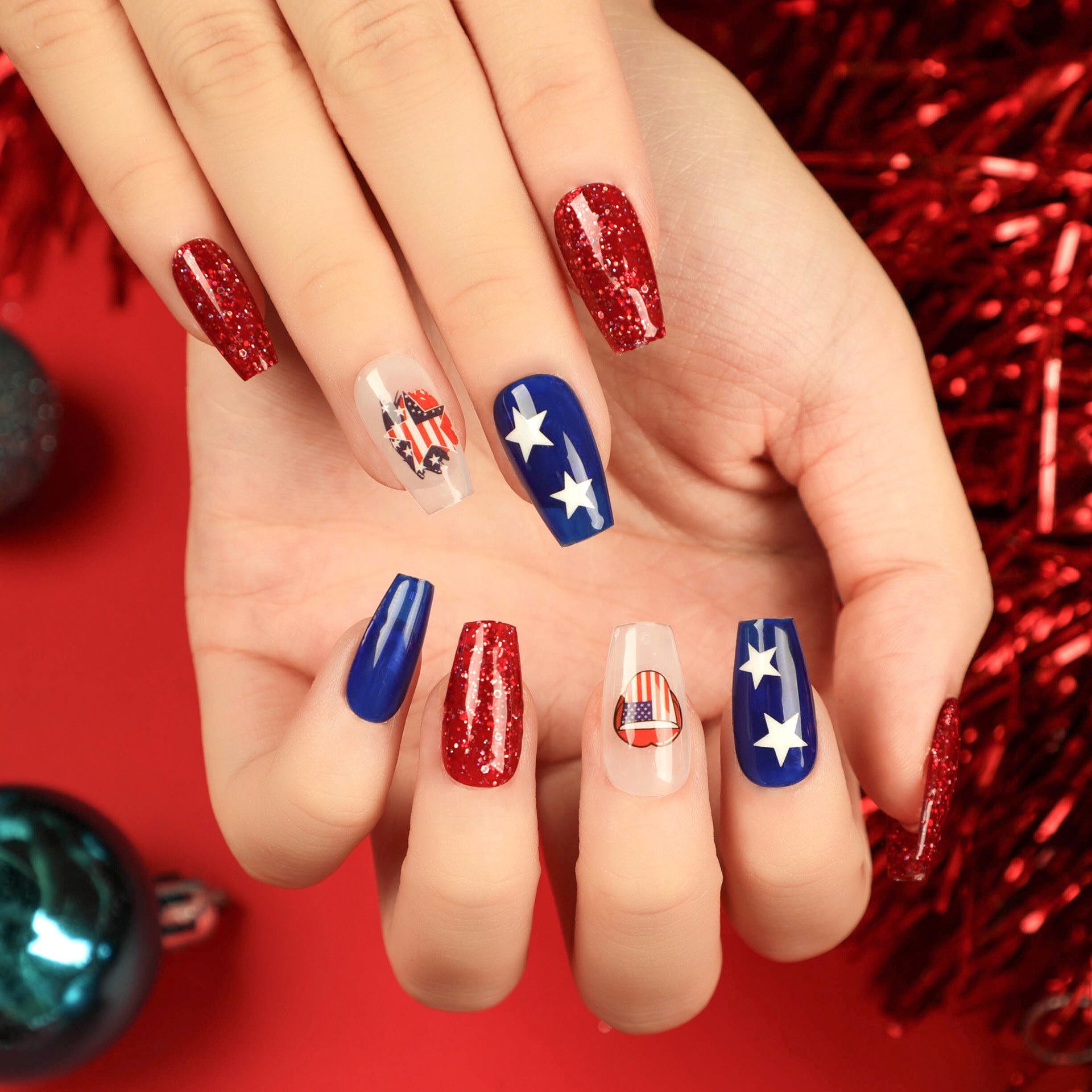 獨立日主題 芭蕾形穿戴甲片 完成品（批發）｜365nails