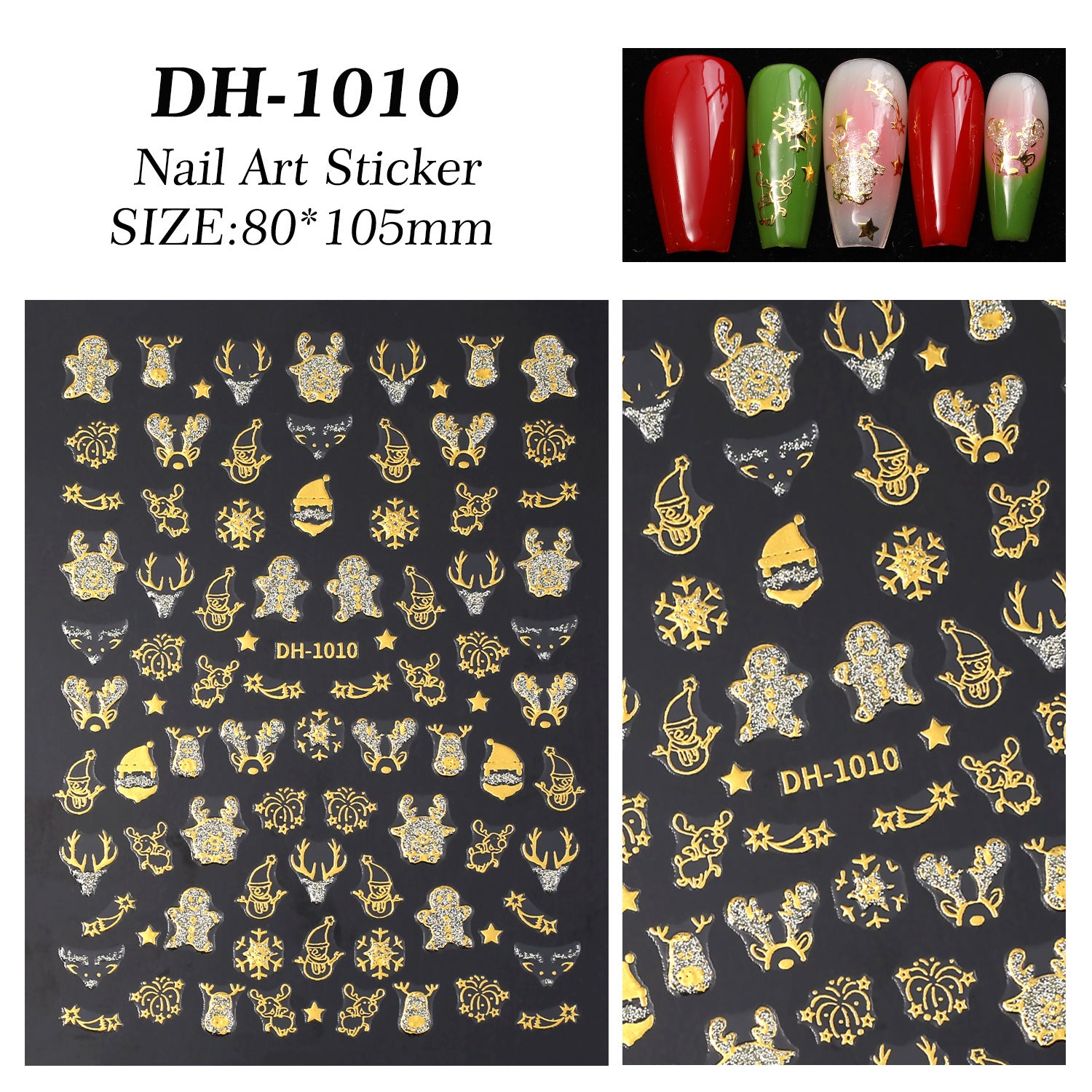 古銅亮粉聖誕指甲貼 — 平面黏貼式 雪人 DIY 指甲裝飾 DH