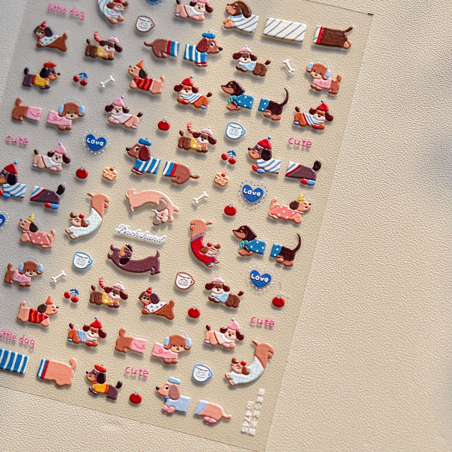 3D Embossed Dachshund Nail Stickers – Cute Puppy Paw Print Set