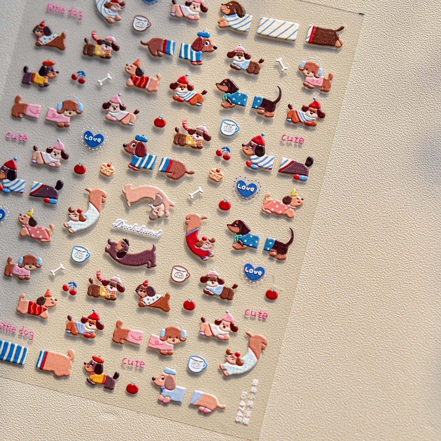 3D Embossed Dachshund Nail Stickers – Cute Puppy Paw Print Set