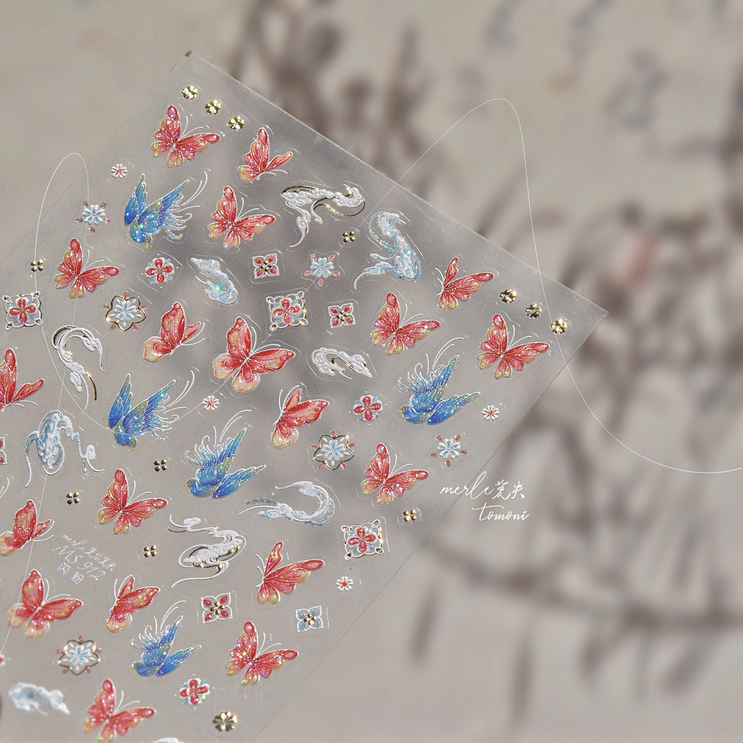 粉彩蝴蝶與緞帶系列：「夢幻飛舞」– 3D 亮粉甲貼