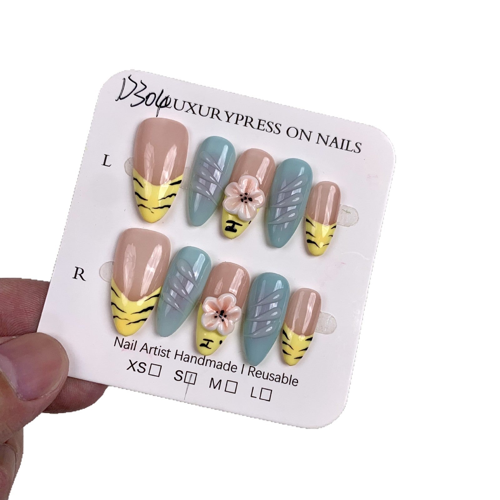 365nails-Whimsical Safari: "Tiger Bloom" – Medium Almond Handmade Nails