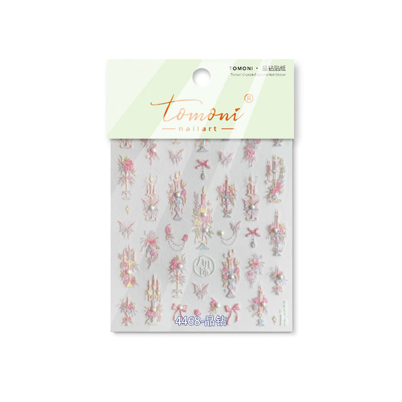 Pink Crystal Castle & Floral: "Fairy Tale Princess Castle" – 5D Embossed Nail Sticker