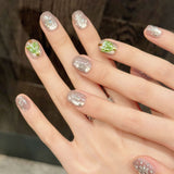 Snowy Christmas Cat‑Eye Press‑On Nails – Crystal Snowflake Tree Design