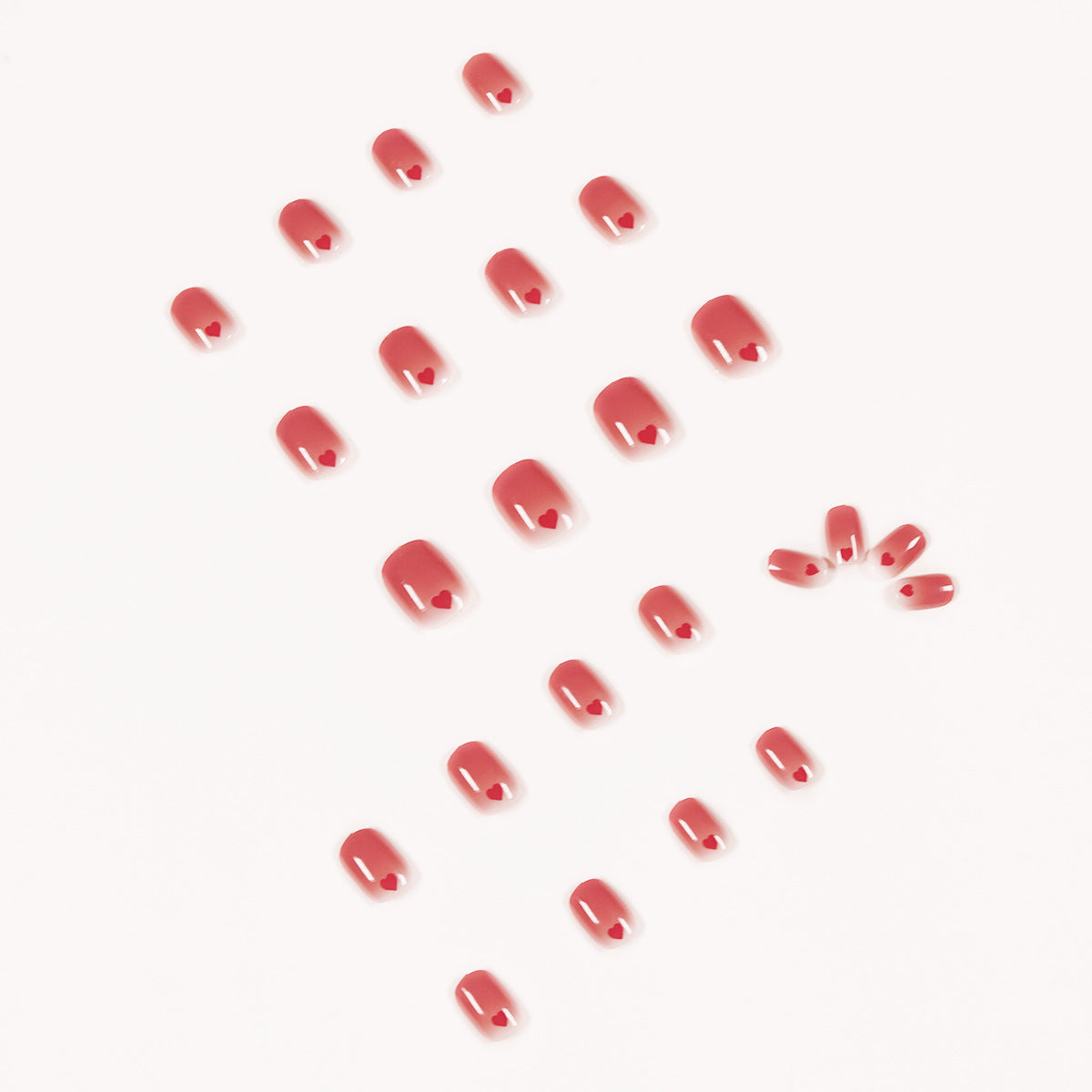 Uñas postizas suaves con estampado de amor en rojo melocotón, con película extraíble, venta de fábrica | 365nails