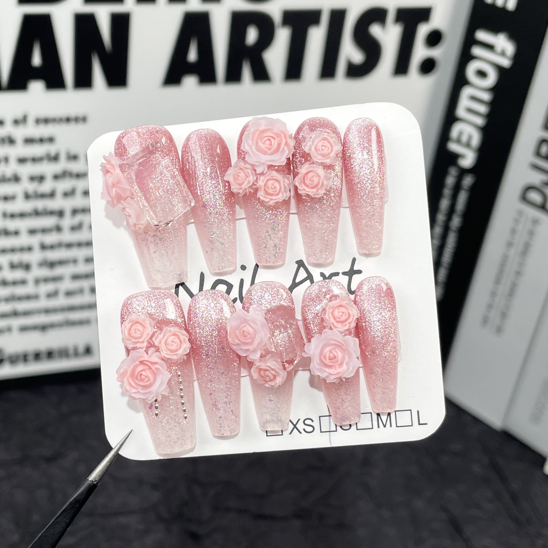 Uñas postizas hechas a mano con efecto ojo de gato, con grabado, con un bonito destello, con un taladro apilado largo | 365nails