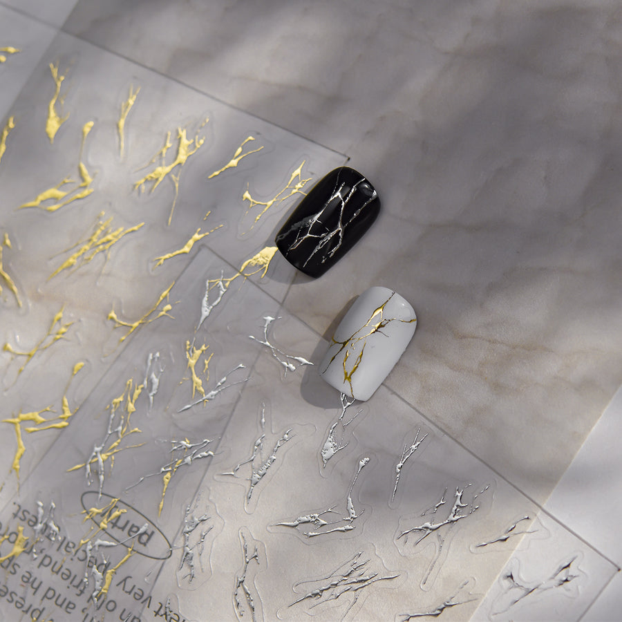 Gold Foil Vein Collection: "Golden Marble" – 3D Metallic Nail Sticker