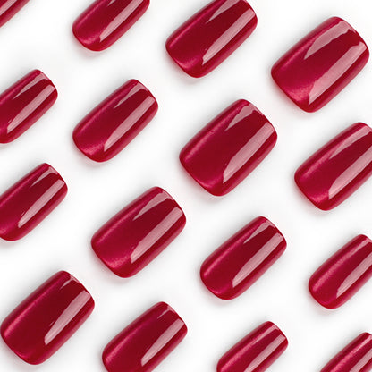 New Year's cat eye red solid color  short autumn and winter white simple nail art removable  factory ｜365nails
