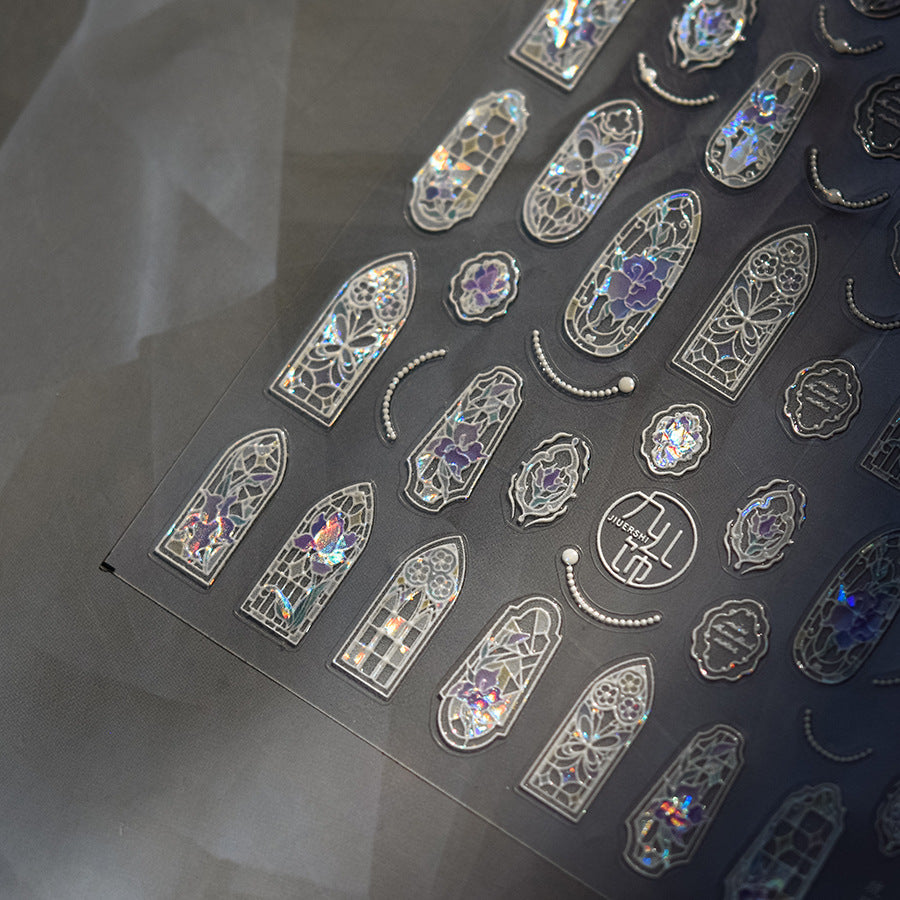 Stained Glass Window: "Gothic Cathedral Glow" – 5D Embossed Nail Sticker