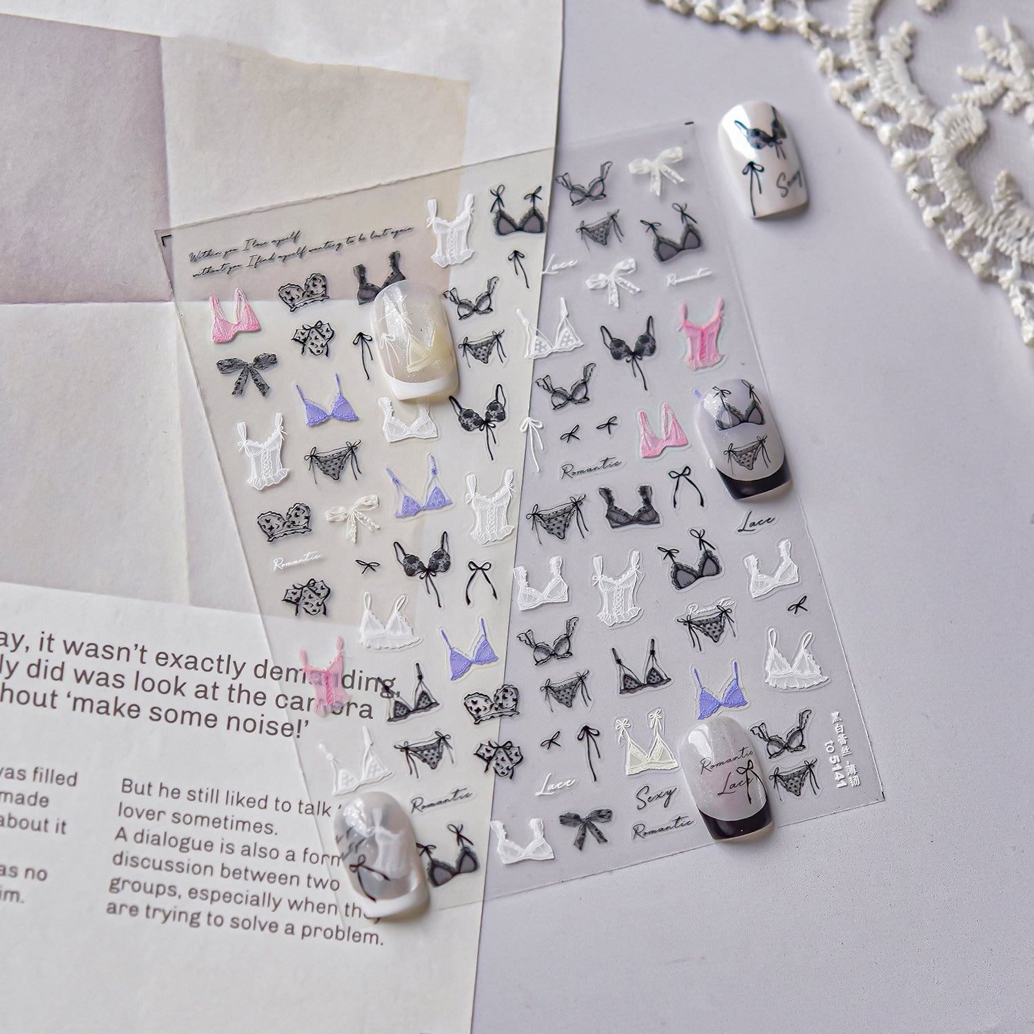 365nails : « Dentelle lingerie coquette » – Autocollants pour ongles
