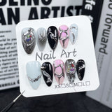 Sweet and cool  Handmade press on nails metal hand-painted irregular shape  almond nail wearable nail sticker｜365nails